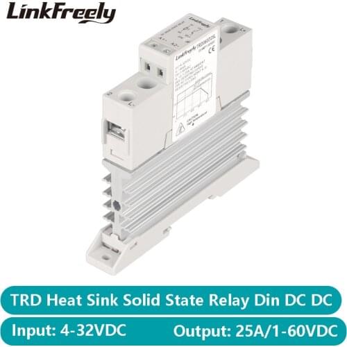 TRD060D25L 25A DC DC Heat Sink SSR Solid State Relay Din Rail 5V 12V 24V 32VDC Output Electrical Voltage Control Relay Module