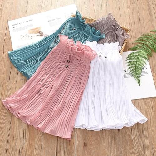 Vintage pleated chiffon pants for girls summer wide leg pants kids skirt pants children Calf-length pants toddler legging trouse