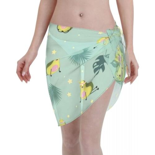 Womens Swim Wear Bikini Cover Up Green Avocado With Leaf And Star Beach Mini Wrap Skirt Sarong Pareo Shorts Summer Beachwear