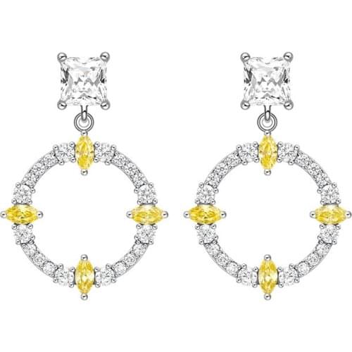 High Quality Fashion Brand Pure 925 Sterling Silver Zircon Round Circle Drop Earrings Women Fashion Wedding Party Jewelry