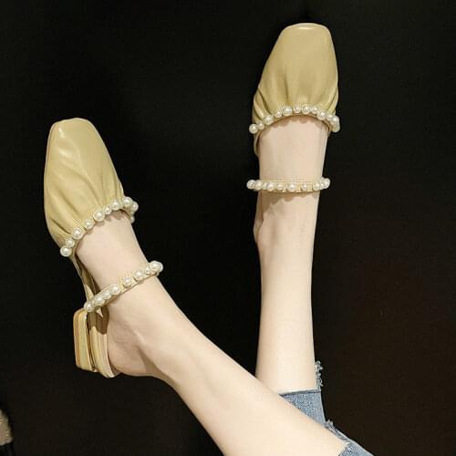 Baotou Sandals Ladiessummer Wear 2021 New Style Pearl Net Red Quality Rough Heel Leisure Soft-soled Slippers for Ladies