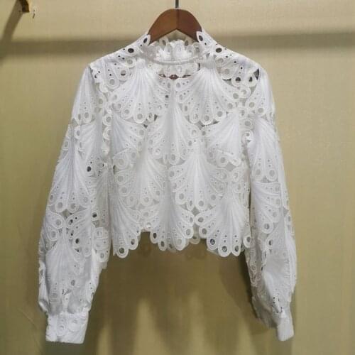 Womens two-piece set office ladies white puff sleeve hollow out top with mini skirt and elegant office ladies suit