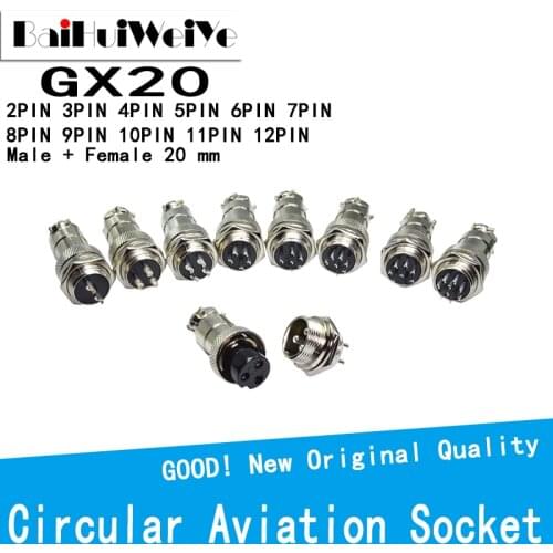 1set GX20 Aviation Circular Connector 2-12PIN Male + Female 20mm Circular Aviation Socket Plug Wire Panel Connector