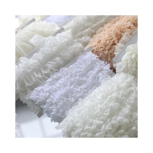 1 Meter Exquisite Ivory Black Pink White Lace Ribbon Elastic Ruffle Trim Collar Sewing Clothing Skirt Headwear Applique Decor