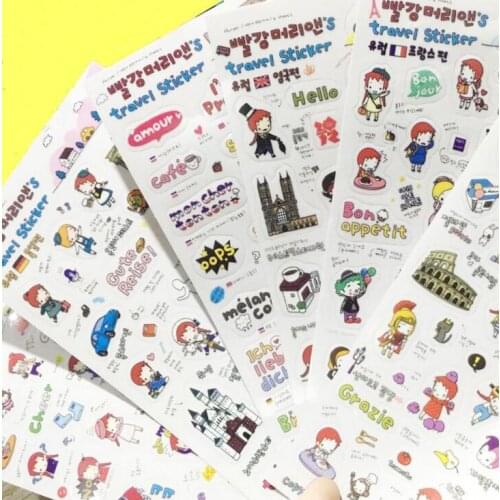 1Set/6pcs PVC Sticker,Originality,Red haired girl travel ,Diary Photo Sticker,DIY