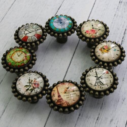 1X Clock Pattern Metal Door Handles American Antique Furniture Handles Drawer Pulls Kitchen Cabinet Knobs and Handles