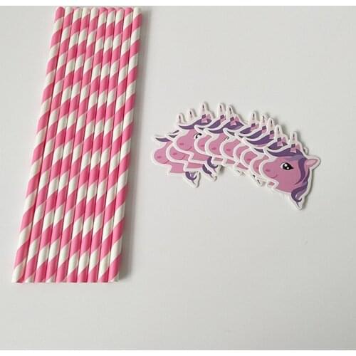 10pcs Unicorn Party Paper Straw Wedding Decoration Colorful Unicorn Head Stripe Straws Mariage Unicorn Party Decoration