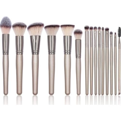 15pcs High Quality Wood Handle Champagne Makeup Brush Set Foundation Powder Shadow Bend Eye Liner Base Cosmetic Beauty Maquiagem