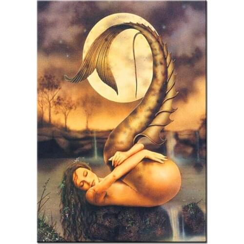 2020 Mermaid moon sea diamond embroidery full round square diamond painting 5d diy puzzle wall sticker wedding decorationZP-1609