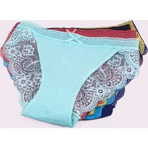 6 Pcs / Lot Hot Sale Solid Color Sexy Lace Low Rise Briefs Womens Panties M L XL 9456