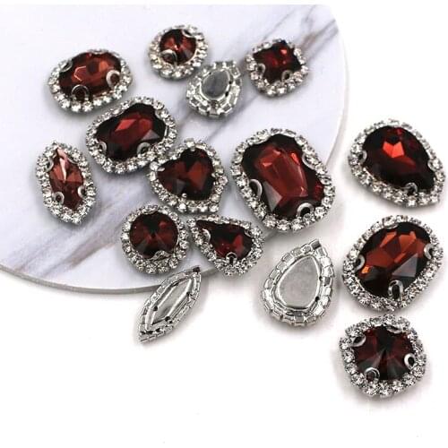 Free shipping Wine red mixed shape glass strass flatback sew on crystal button rhinestones for clothing/wedding decoration