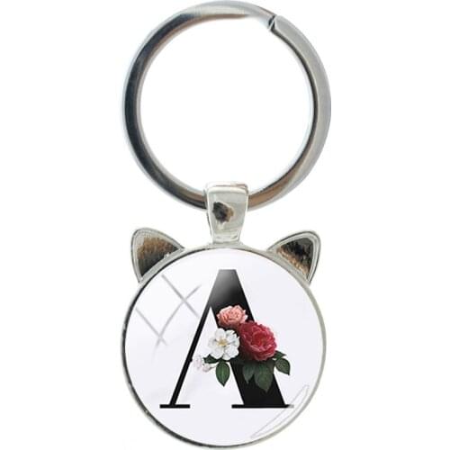 JWEIJIAO Retro Innovative Letter Pattern Cat Ear Keychain Novelty Handmade Silver-plated Pendant Men And Women Accessories