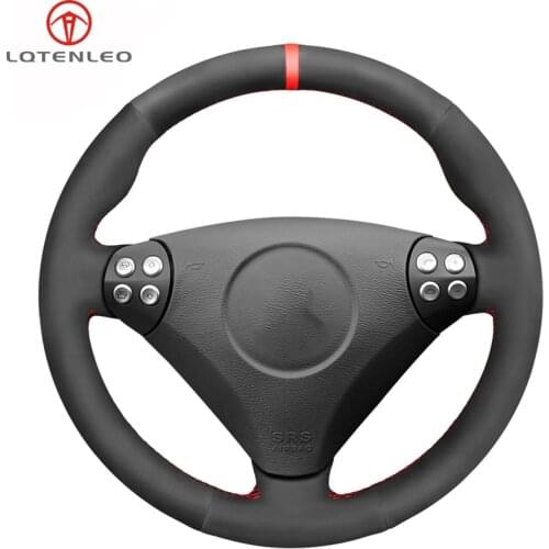 LQTENLEO Black Suede Car Steering Wheel Cover For Mercedes Benz C-Class W203 2004 2005 2006 2007 SLK-Class R171 2004-2008