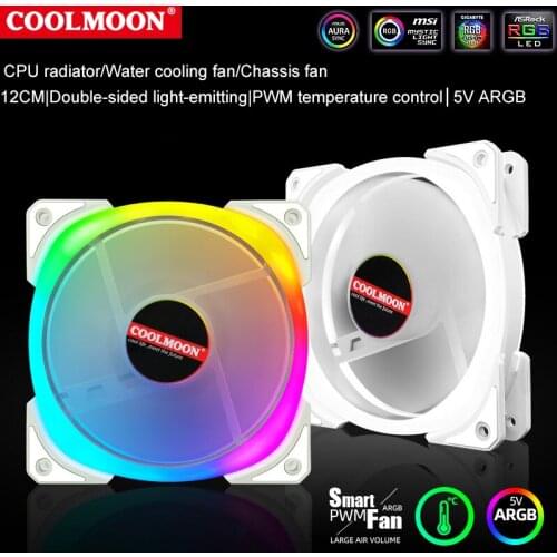 Coolmoon PWM Intelligent Temperature Control Fan 5V ARGB 12cm Water Cooling Computer Case Fan