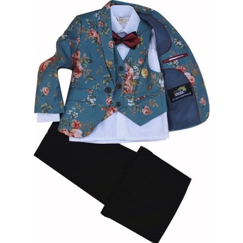 High quality Children Flowers Suit Jacket Wedding boys Dress Suit 4 Pieces set jacket+vest+pants +bow tie size 2years -12 years