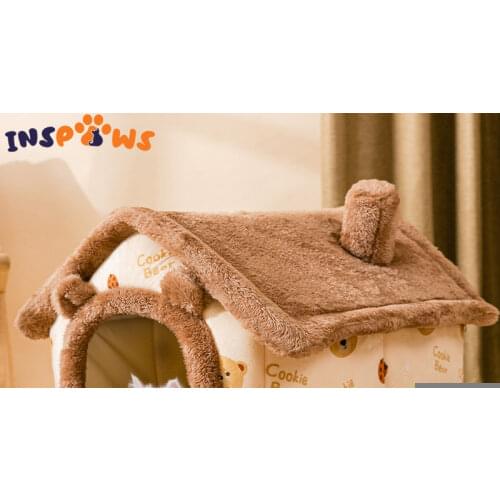 Dog House Kennel Soft Pet Bed Tent Indoor Enclosed Warm Plush Sleeping Nest Basket with Removable Cushion Travel Dog Accessory