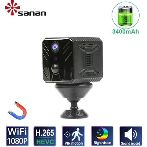 Wireless H.265 Home Security Mini Camera WiFi Micro 1080P Night Vision Battery Power Surveillance IP Cameras PIR Detection CCTV