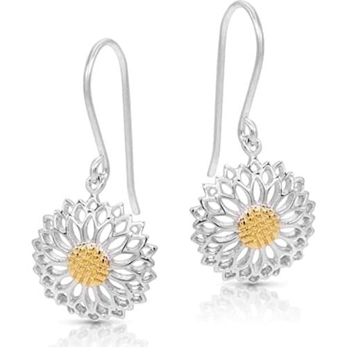 Huitan Fashion Sunflower Earrings Women Metal Silver Color Creative Dangle Earrings for Party Statement Jewelry Drop Shipping