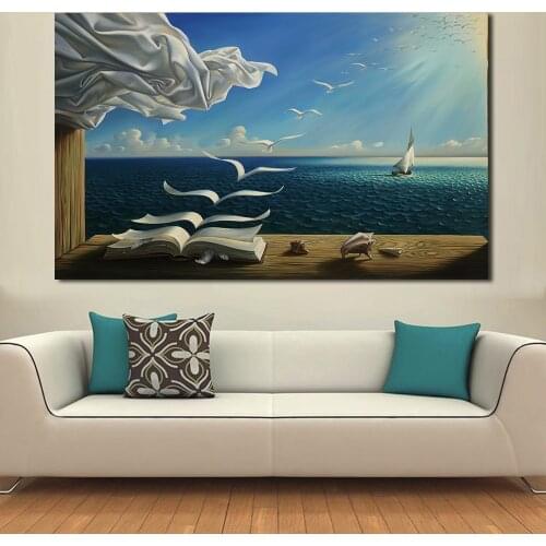 JQHYART Oil Painting Ocean Waves Abstract Seagul Wall Art Canvas Decorative Living Room Painting Wall Painting Picture No Frame