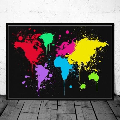 Watercolour World Map Art Canvas Poster And Prints Colourful Map Picture On Wall Decorative Artwork Painting For Room Decor Gift