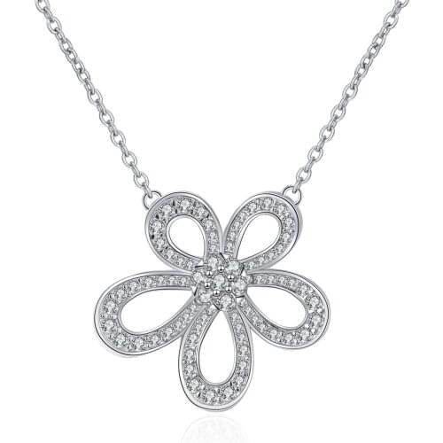 Korean Necklace Female Five Petal Flower Micro-inlaid Zircon Pendant Female S925 Sun Flower Clavicle Chain
