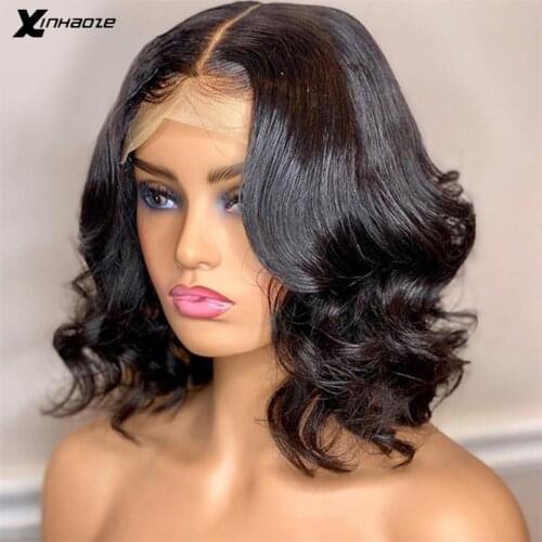 Short Wave Bob 13x4 Lace Frontal Wigs Pre Plucked With Baby Hair Brazilian Remy Lace Front Human Hair Wig Short Bob Cut Wigs