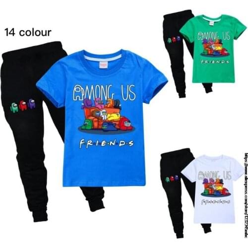 Game Among Us New Cartoon printing 100%Cotton Children Tracksuits for Girls Baby Boys Sport Suit Costume Tops Pants Clothing Set