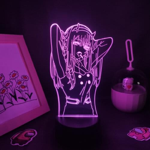 Manga Darling In The Franxx Anime Figure Zero Two 02 3D LED Lamp RGB Night Lights Cute Gift Bedroom Bedside Table Colorful Decor