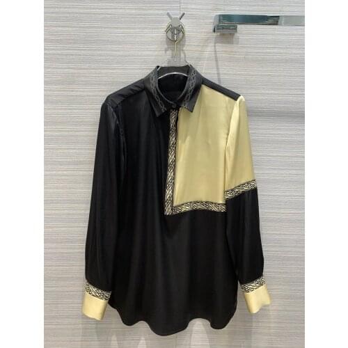 Fashion 2021 new ladies long sleeve sexy casual print color matching silk shirt 1120