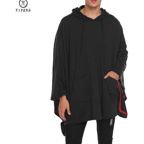 Mens Pocket Irregular Patchwork Hooded Loose Bat Sleeves Hooded Cloak Cape Coat Poncho Outwear Tops knitting Hoodies Pullover