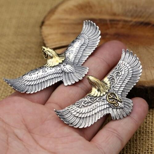 S925 Sterling Silver Jewelry Retro Thai Silver Personality Mens Flying Eagle Gold Head Popular Pendant