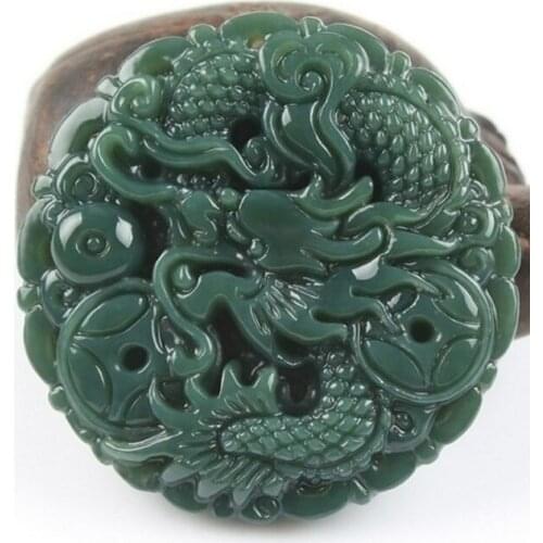 Natural Real HETIAN Stone Pendant Carved Chinese Dragon Lucky pendants Amulet Pendant Necklace Fashion Jewelry Free Rope