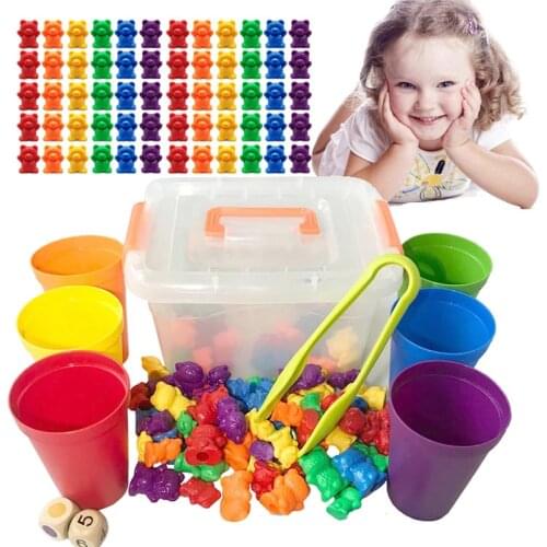 2021 New Kids Montessori Educational Toys Rainbow Stack Cups Counting Bears Color Weights Preschool Math Learning Sensory Toys