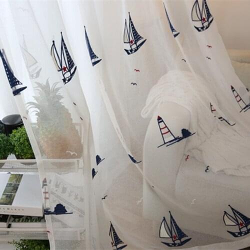 New Cafe Dormitorio Sailing Boat Curtains Embroidered Tulle For Living Room Window Treatments For Children Sheer Curtain Bedroom