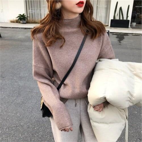 2020 Autumn and Winter New Outer Wear Loose Fashion Ladies Sweater Half High Neck Sweater Thin Warm Sweater Bottoming Top