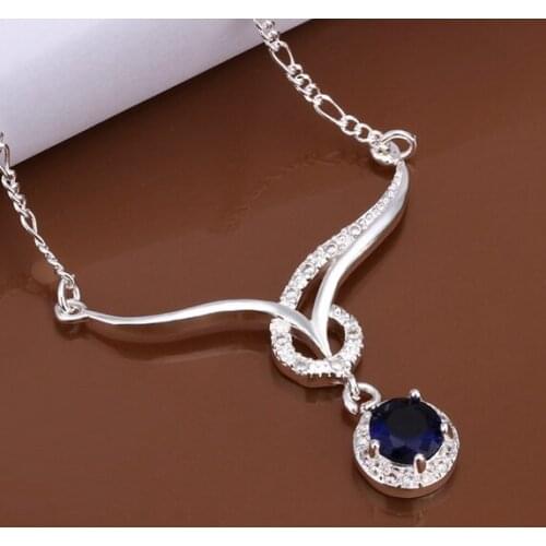 Necklace Silver Plated Necklace Silver 18 Inches Chain Pendant Necklaces Blue Crystal Jewelry Free Shipping zmxn LN482
