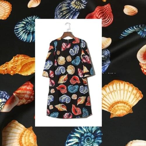 Conch shell printing color digital printing per meter brand heavy silk stretch satin cheongsam dress wide leg pants shirt fabric