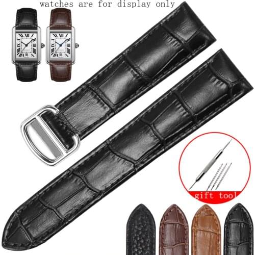 Replacement Tank Solo Series Genuine leather Strap Double Tail Black Brown Bracelet 16 18 20 22 23 24 25mm Men Women Watch Chain