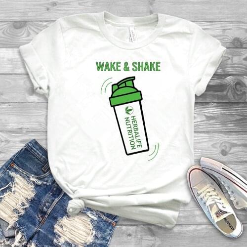 Wake & Shake Herbalife Nutrition Shirt Funny Herbalife T-shirt Women Casual Tops Workout Tees Plus Size Harajuku Shirt