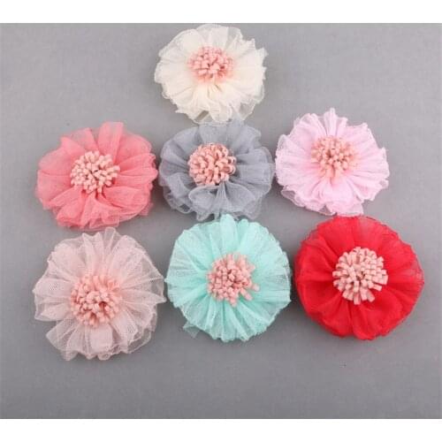 Handmade Fake Flower Lace Chiffon Artificial Silk Illstration Flowers Weddding DIY Wreath Appliques Garment Accessories Headwear