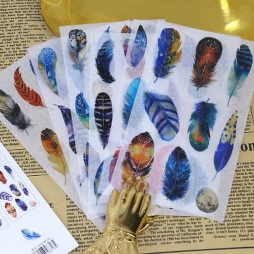 6pcs/set Feather Hand Sticker Cute Stickers Stationary Art Supplies Diary Album Decoration Stickers Scrapbooking Sticker Flakes