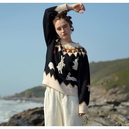 Vintage New Arrival Womens Winter Sweater O Neck Cute Bunny Ladies Thick Warm Cotton Pullovers Sweaters Knitted Wear