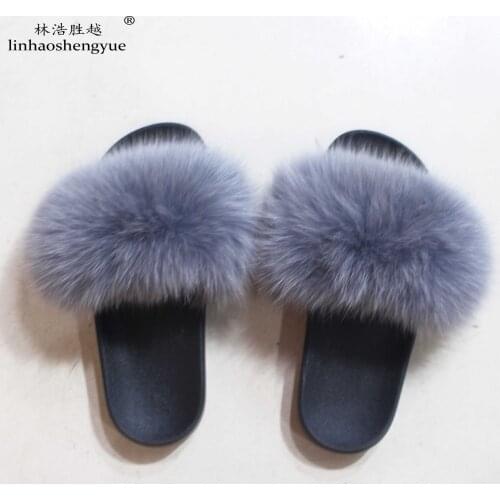 Linhaoshenyue Real Fox Fur Slipper for Women