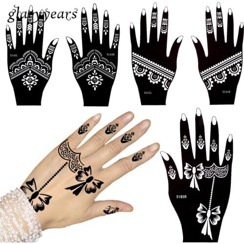 Glaryyears 3 Pairs Hollow Henna Tattoo Stencil Colored Drawing Flower Lace Bow Tie Hands Art Waterproof Template Make up S100#05
