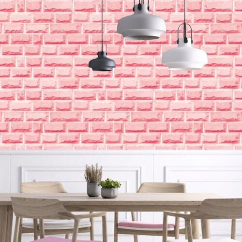 3D pink brick pattern Wallpape Waterproof PVC Vinyl Self Adhesive Wallpaper Bathroom Living Room Bedroom Home Decor WallPaper