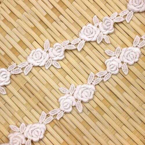 20Yards Rose Flower Embroidered Lace Trim White Ribbon Wedding Applique DIY Patch Applique Sewing Supplies Craft Decoration 28mm