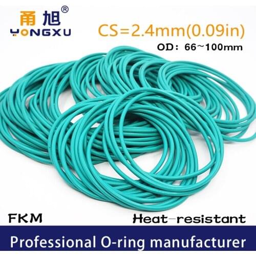 Green FKM Fluorine Rubber O-rings Seals CS2.4mm OD66/70/74/75/78/80/85/90/95/100*2.4mm Rings Seal Gasket Rings fkm Ring Washer