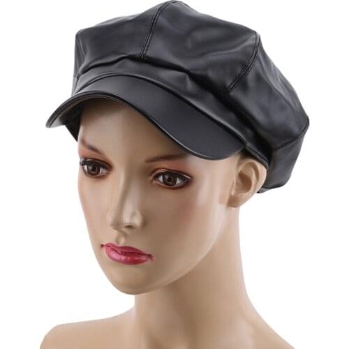 PU Leather Women Beret Autumn Winter Octagonal Cap Hats Fashion Retro Newsboy Caps Female Snapback Cap Beret Hats