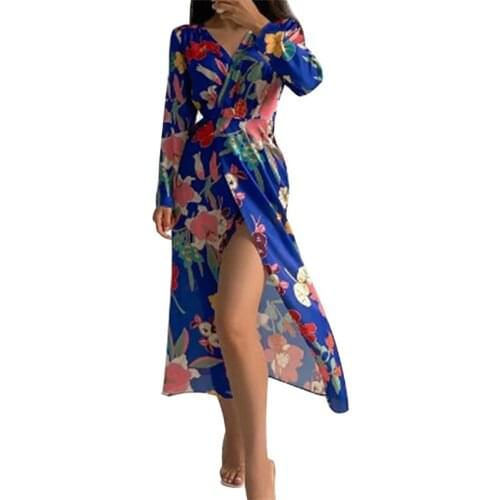 Fashion Women Long Sleeve Shirt Dress Autumn Printed OL Long Dresses Laides Turn-down Collar Loose Sundress Party Dresses