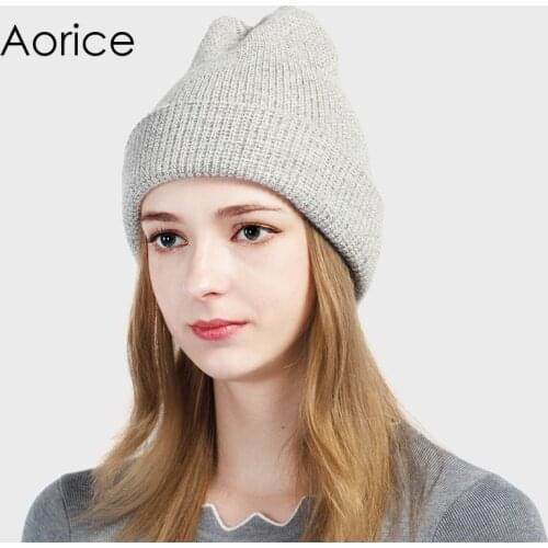 Aorice Winter Hat Solid Knitted Angora Beanies Brand High Quality Warm Vogue Women Men Hat Pompom Female Causal Hats HK711